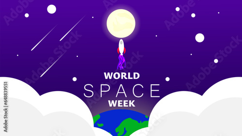 World space week day, Banner poster design template for world space week celebrated on 5 October. Vector Illustration