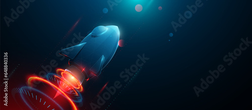 Rocket launch. Business or project startup concept. lines, triangles, and particle-style design. Illustration vector