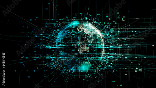 Fototapeta Naklejka Na Ścianę i Meble -  Abstract Digital Globe - 3D rendering of a scientific technology data network. 3d illustration