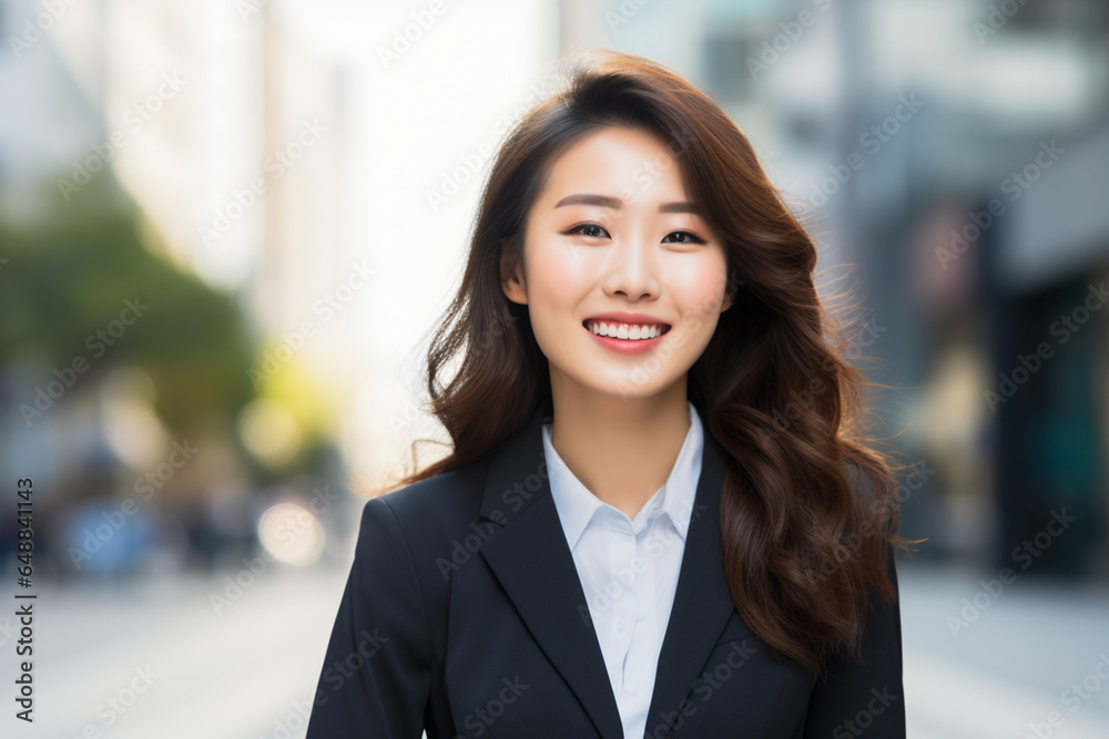 Smiling young Korean business woman in downtown Smiling young Korean business woman in downtown