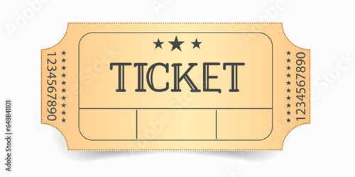 Mockup  of ticket in retro style. Old style coupon template. Vintage cinema or theater ticket. Retro concert ticket stub. Blank event ticket. 2023