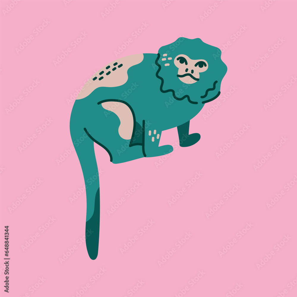 Hand drawn pygmy marmoset monkey color concept. Children's character.