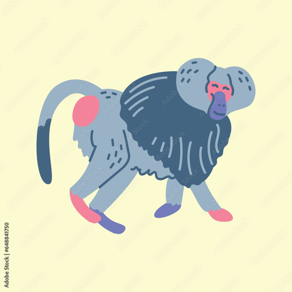 Hand drawn hamadryl monkey color concept. Children's character.
