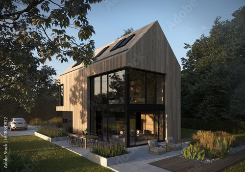 visualization of a modern wooden country house