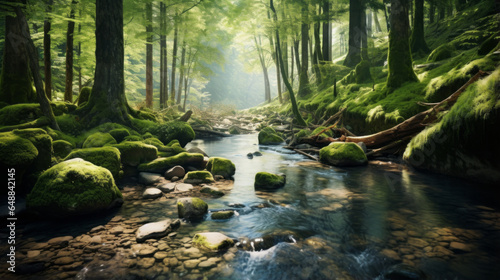 A clear stream flowing through a lush forest, showcasing the importance of intact watersheds