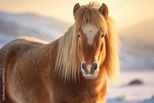 Przewalskis horse portrait v winter time in mongolia. photo