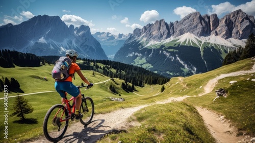 Mountain biking lady on bicycle Dolomites Italy © Shabnam