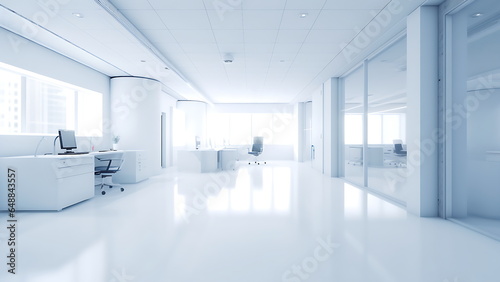 White blurred modern office interior background.