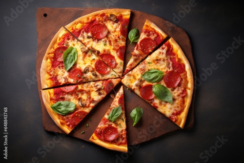pizza slices separated. Above view