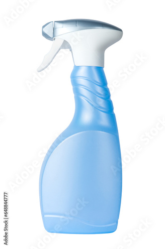 Blue white plastic spray bottle isolated