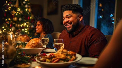 Portrait of a Happy Man at Thanksgiving Dinner with His Family