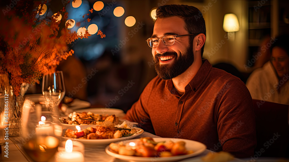 Portrait of a Happy Man at Thanksgiving Dinner with His Family Portrait of a Happy Man at Thanksgiving Dinner with His Family