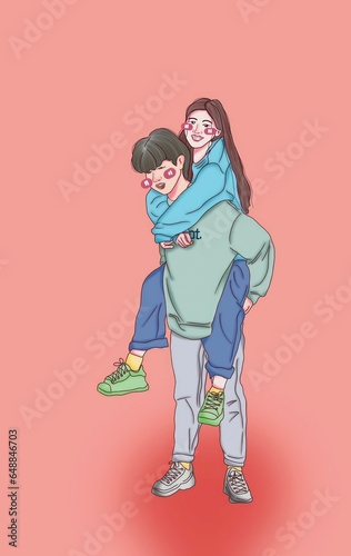 Happy couple falling in love Drawings and illustrations for Valentine's Day weddings