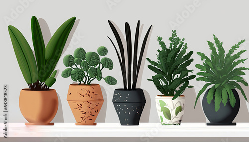 Collection of various houseplants displayed in ceramic pots with transparent background Photo.