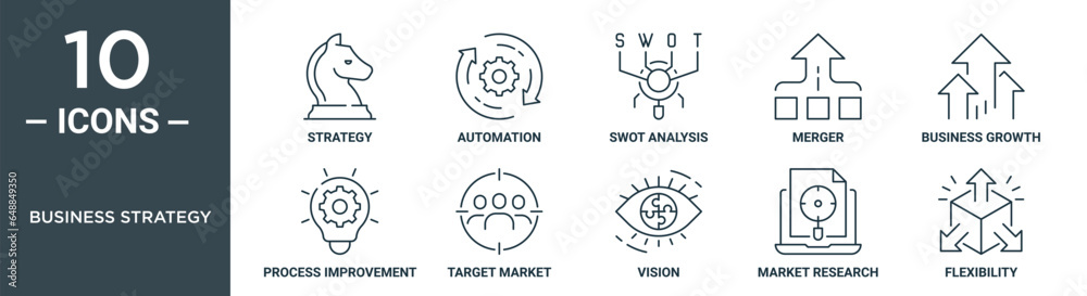 business strategy outline icon set includes thin line strategy ...