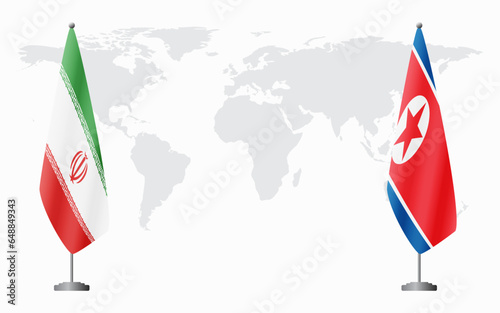Iran and North Korea flags for official meeting