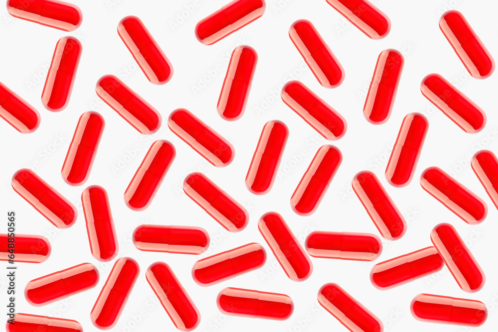 Red flying capsules, pills and tablets. On a light background. Red flying capsules, pills and tablets. On a light background.