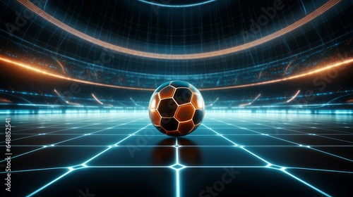 Football in the center of a futuristic stadium