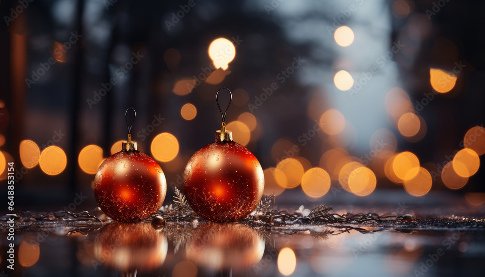 closeup of christmas decoration objects with bokeh background - obrazy, fototapety, plakaty 