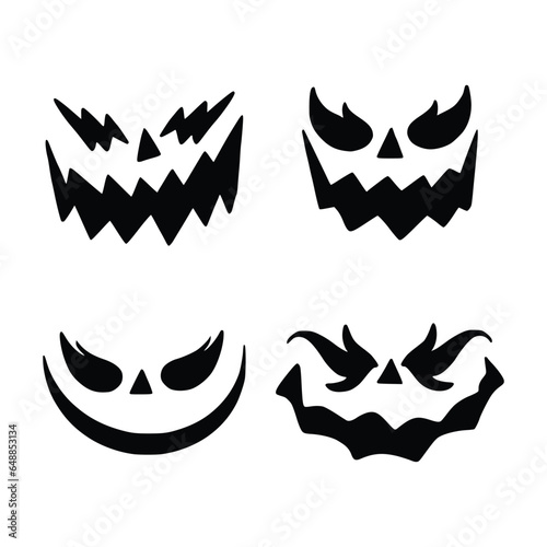 Jack O Lantern. Scary and funny faces of Halloween pumpkin or ghost . Vector collection.