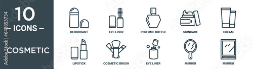 Obraz na płótnie cosmetic outline icon set includes thin line deodorant, eye liner, perfume bottl