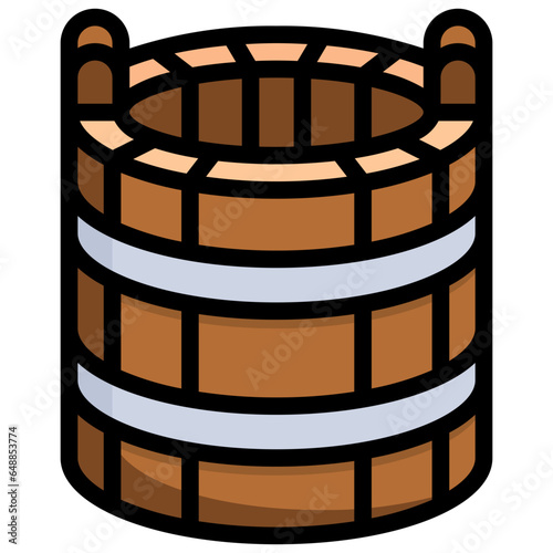 WOODEN PAIL filled outline icon,linear,outline,graphic,illustration