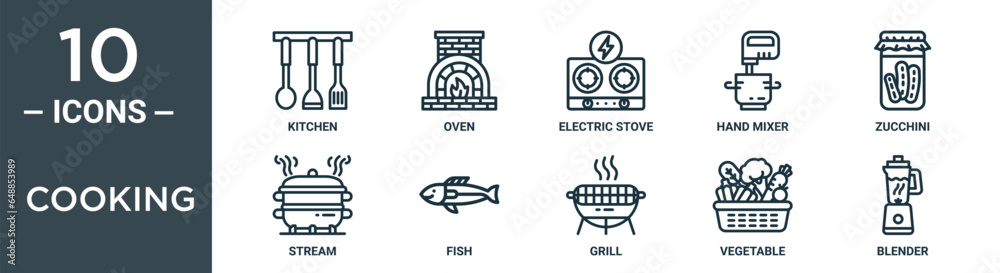 cooking outline icon set includes thin line kitchen, oven, electric ...