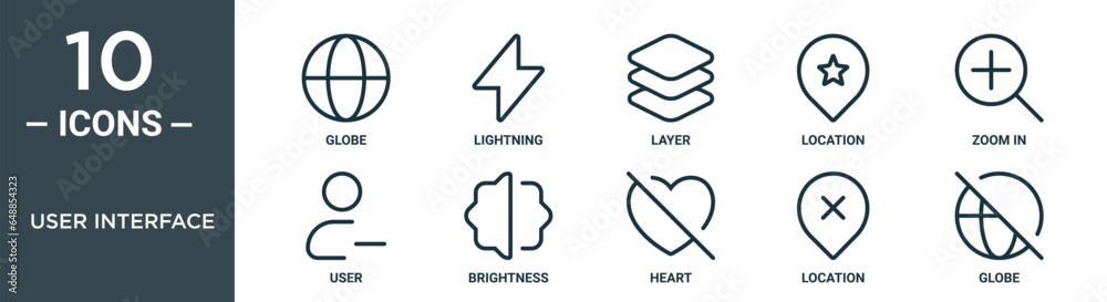 Vetor de user interface outline icon set includes thin line globe ...
