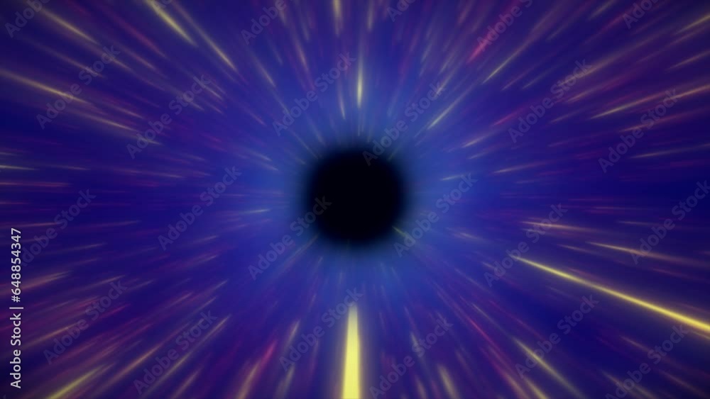 Flight in an abstract hypertunnel with stars, flight through a space-time portal. Stylish colorful high-tech high-speed animation.