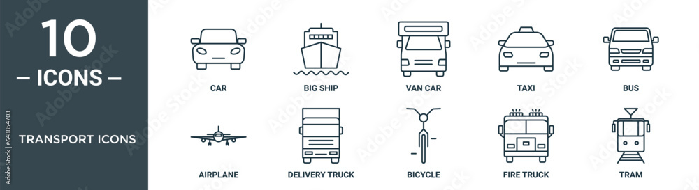 transport icons outline icon set includes thin line car, big ship, van ...
