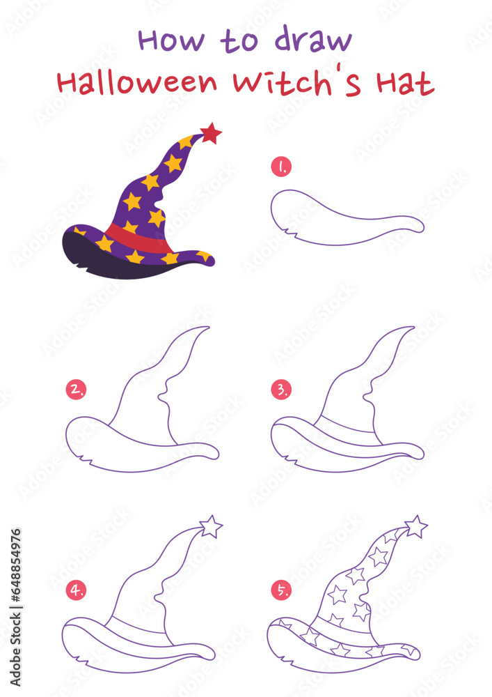 How to draw Halloween witch's hat vector illustration. Draw witch's Hat