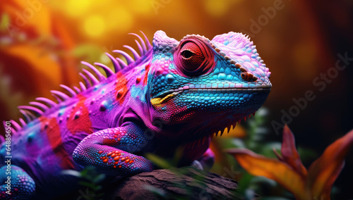 colorful lizard on branch in a forest