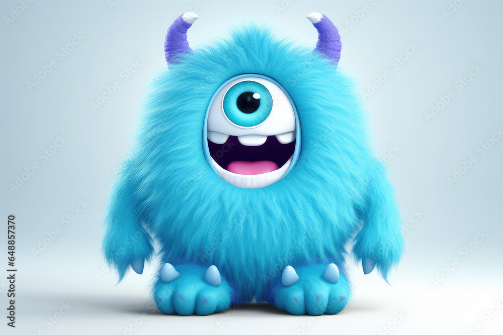 Cute furry monster 3D cartoon character