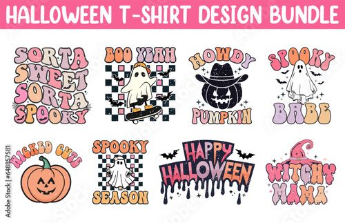 Cute Halloween t shirt vector bundle  Halloween T Shirt Design set  Happy Halloween T shirt vector collection  Trendy Halloween T Shirts illustration