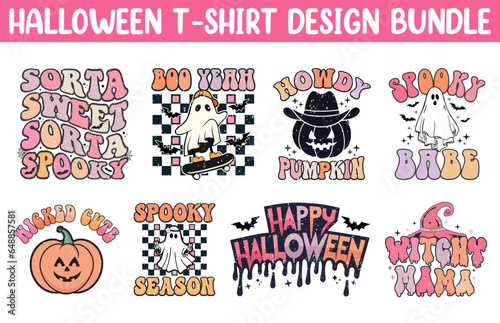 Cute Halloween t shirt vector bundle, Halloween T Shirt Design set, Happy Halloween T shirt vector collection, Trendy Halloween T Shirts illustration