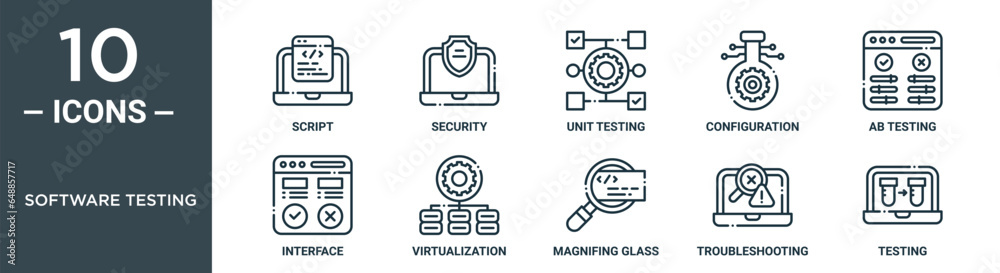 software testing outline icon set includes thin line script, security ...
