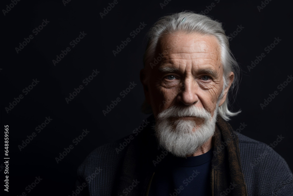 Low key studio front view of beautiful gray hair old man Low key studio front view of beautiful gray hair old man