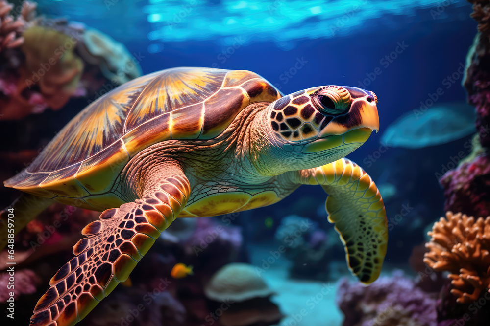 sea turtle swimming underwater