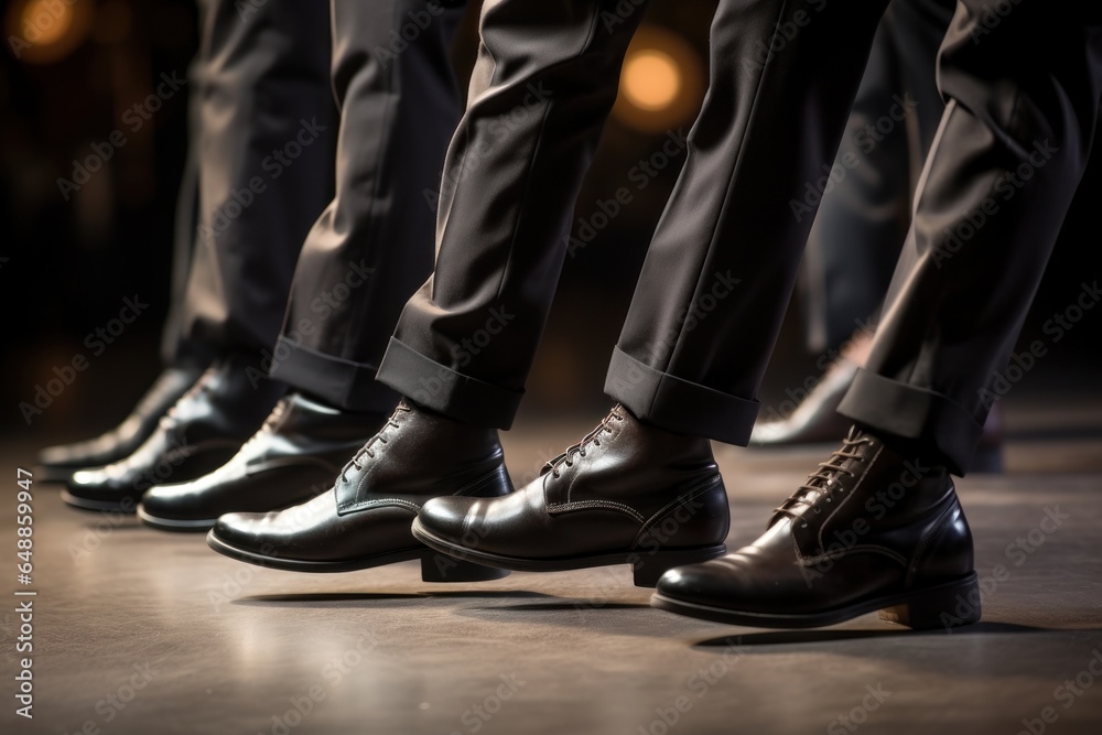 A group of men standing on top of a wooden floor. This versatile image can be used to represent teamwork, leadership, collaboration, or construction projects.