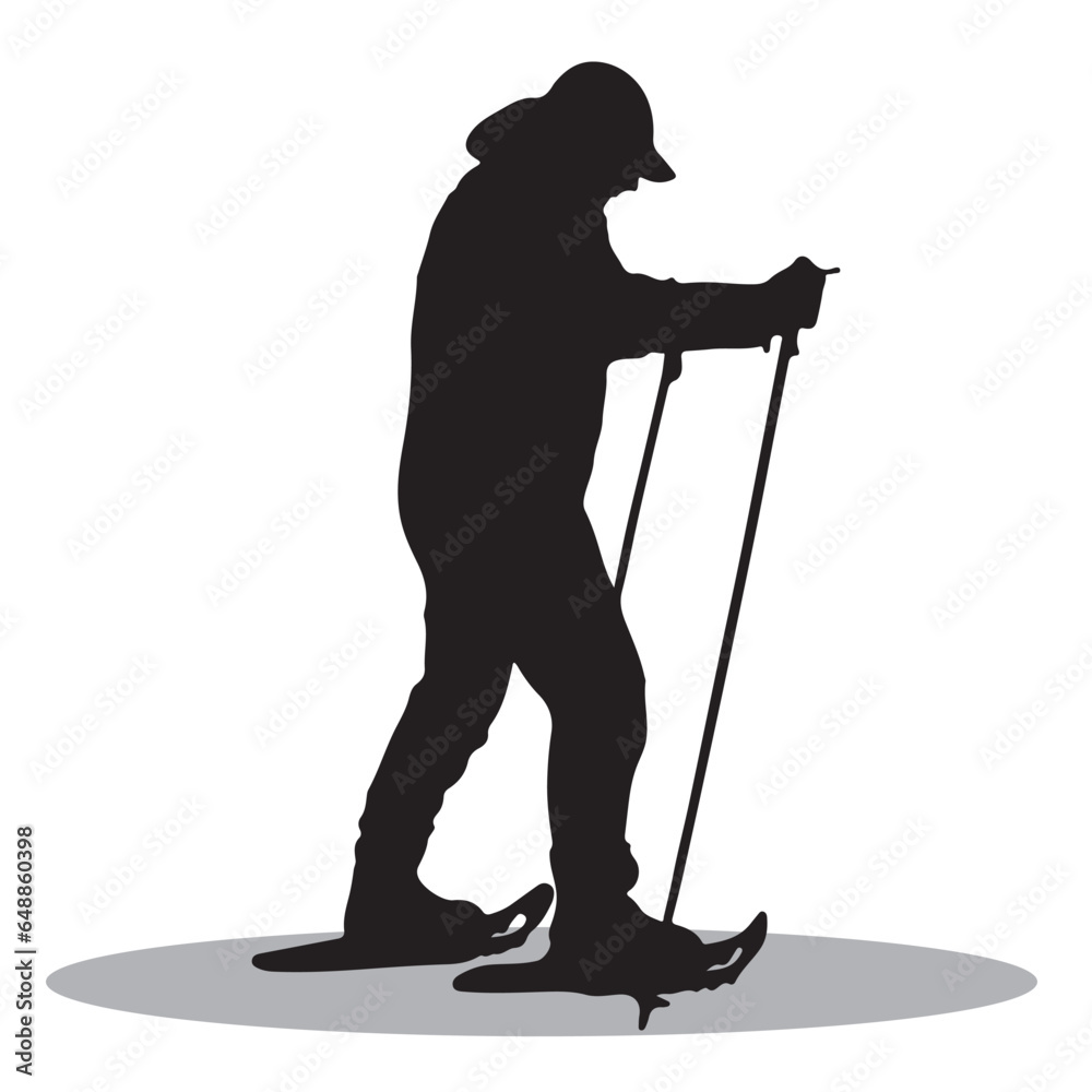 Snowshoe hiker Silhouette, cute Snowshoe hiker Vector Silhouette, Cute Snowshoe hiker cartoon