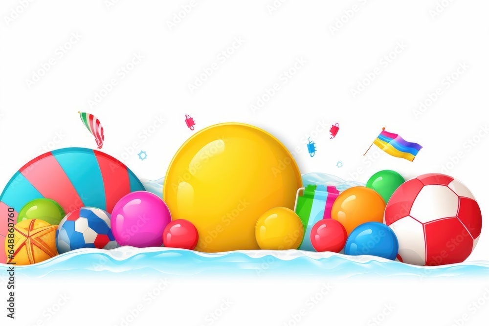 Set with beach balls and other accessories on white background Set with beach balls and other accessories on white background