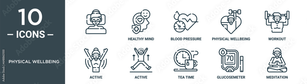 Vetor de physical wellbeing outline icon set includes thin line ...