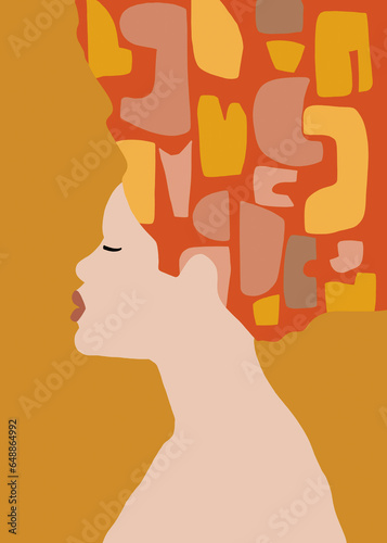 Graphic woman profile with abstract hair design