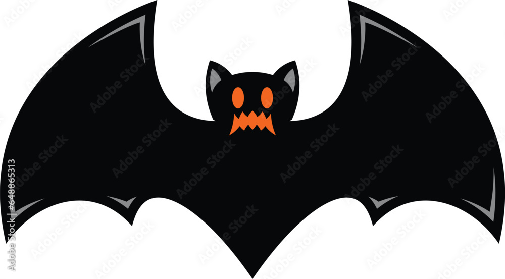 Scary black halloween bat vector icon