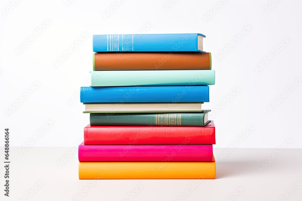 Multi-colored stack of books, white background Multi-colored stack of books, white background