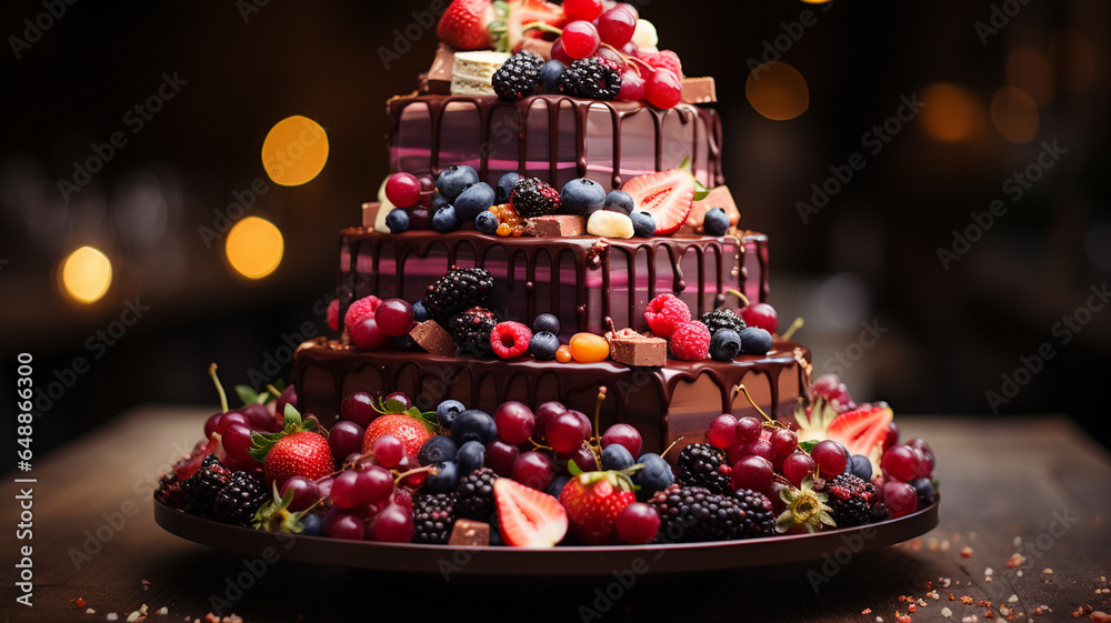 Gorgeous cake decorated with fruit and pastry creams Gorgeous cake decorated with fruit and pastry creams