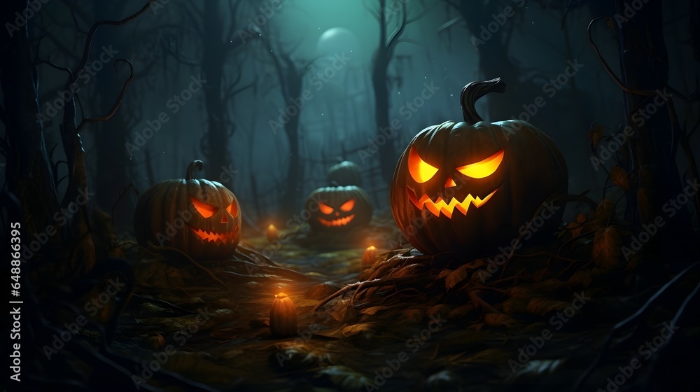 halloween background with pumpkins jack-o-lanterns