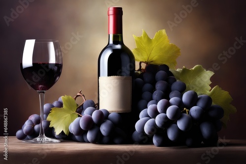 bottle of wine with grapes