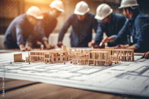 Construction, building maintenance and management team collaboration on a teamwork project, Contractor, builder and architect planning a home improvement strategy, vision and architecture logistics