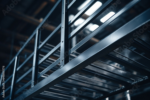 Billede på lærred Close up view of a metal staircase in warehouse
